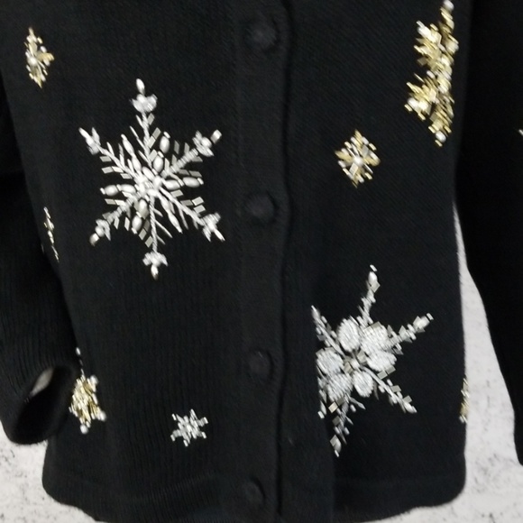 WINTER SNOWFLAKE Beaded Cardigan Blk S - Picture 4 of 8